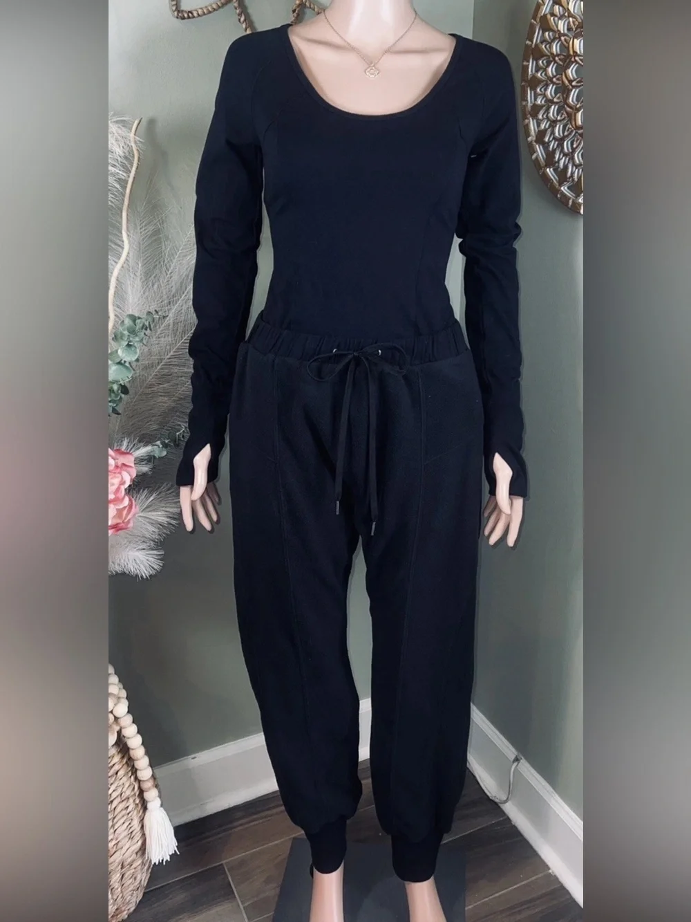 🆕 Free People FP Movement Make It Count One Piece Jumpsuit Long Sleeve Black
